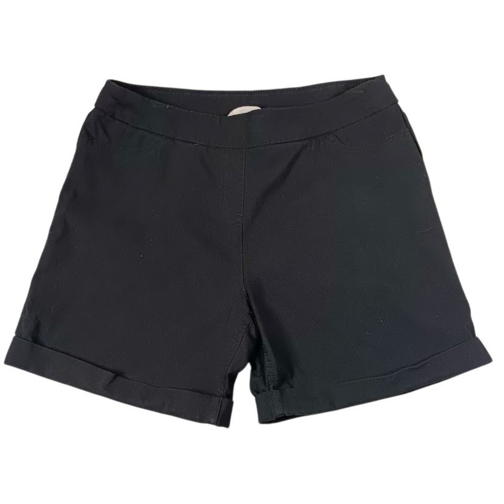 Soft Surroundings Chino Shorts Womens Medium Black Cuffed‎ Elastic Waist Twill